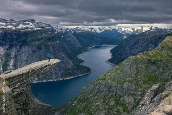 Fototapeta View of the famous Trolltunga and the surrounding area near Odda (Norway)