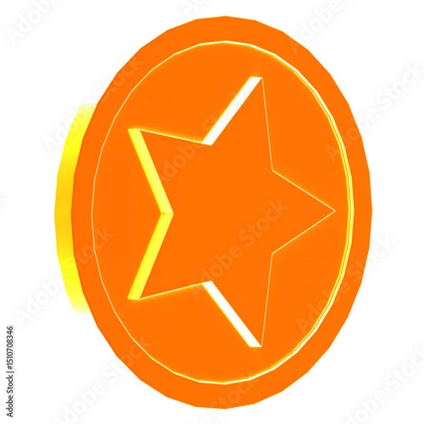 Fototapeta 3d render glowing orange coin star shape with transparent background