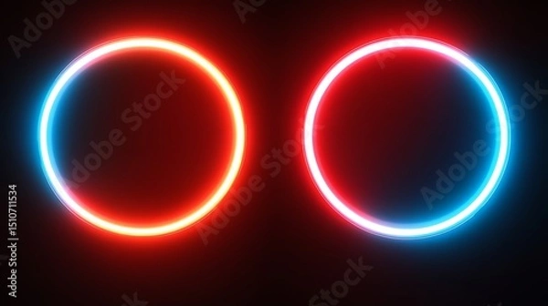 Fototapeta Neon circles, red and blue