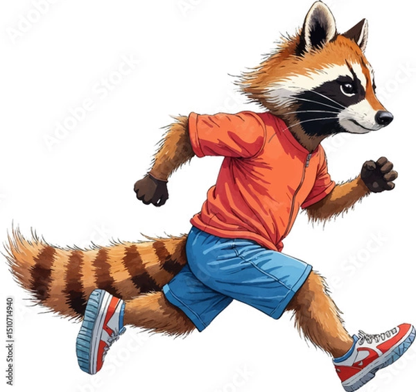 Obraz Watercolor raccoon in sporty running suit ready for competition at Sports Day with vibrant colors isolated on white background, kids illustration