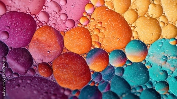 Fototapeta Vibrant Colorful Bubbles with Water Droplets Abstract Background for Artistic and Creative Design Projects