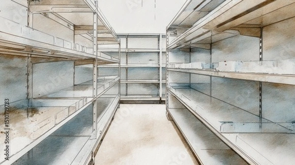 Fototapeta Empty Shelves in a Store Interior Depicting Abandonment and Lack of Stock with Artistic Touch