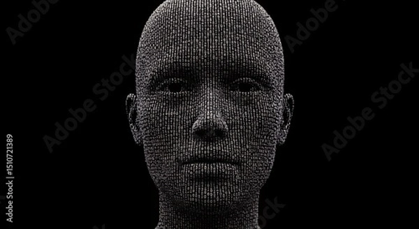 Fototapeta Digital Human Face Made of Binary Code on Black Background
