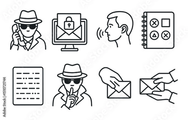 Fototapeta Covert communication icon set: silhouette style for secrecy and confidential themes