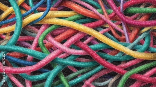 Fototapeta Colorful Threads and Strands of Yarn Intertwined in a Vibrant Abstract Pattern Ideal for Craft and Design Projects
