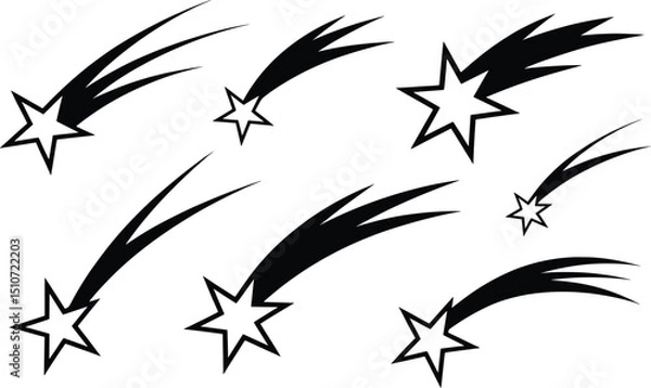 Fototapeta Shooting Star Icon Set, Comet, Meteor, Trail Vector Symbols Collection.