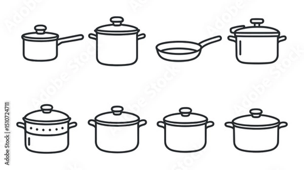 Fototapeta Kitchen cookware icon set with silhouette style. cooking and culinary symbols