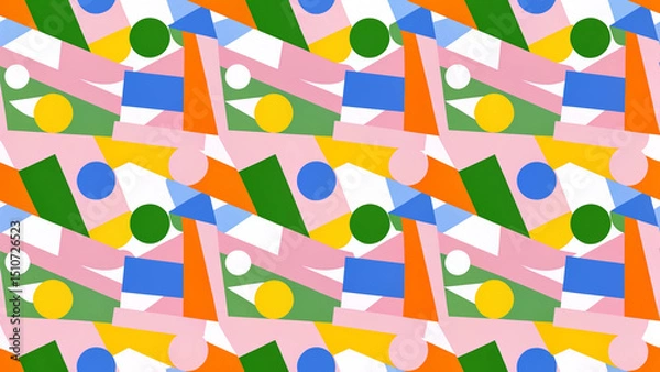 Fototapeta Seamless retro rainbow mosaic with colorful geometric circles for a bright happy birthday card illustration