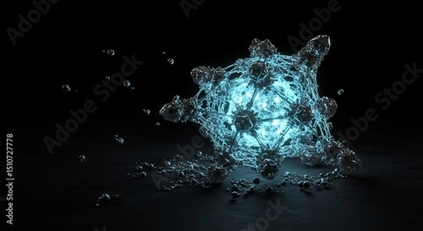 Fototapeta Glowing Blue Sphere with Surrounding Structure