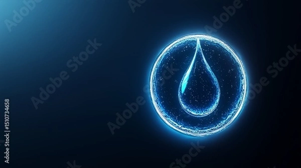 Fototapeta Glowing water drop encased in a circular frame. Clean Water Drop, World Water Day Concept, Every Drop Matters.