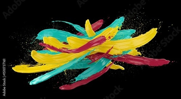 Fototapeta Colorful Paint Strokes Abstract Art on Black Background
