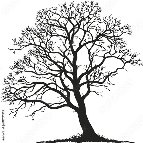 Obraz A bare tree silhouette with intricate branches against a plain white background illustration art