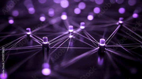 Obraz Purple Blockchain Network Connection – Abstract Digital Data Grid