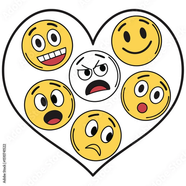 Fototapeta Single emoji face icon in heart shape vector graphic