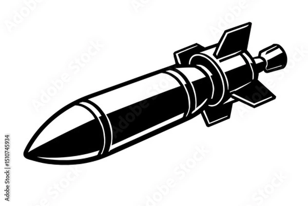 Fototapeta Monochrome vector illustration of a long missile, ideal for themes of military technology, warfare, or precision.