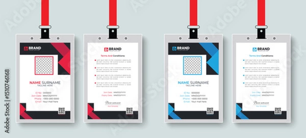 Fototapeta Multipurpose modern and simple office employee id card or identity card design layout. Template design for business company identity card, office id card, staff card design.