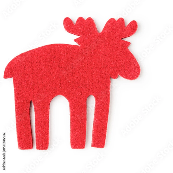 Obraz Christmas red reindeer, fleece toy photography isolated on white background. Clipping path. Original shadow.