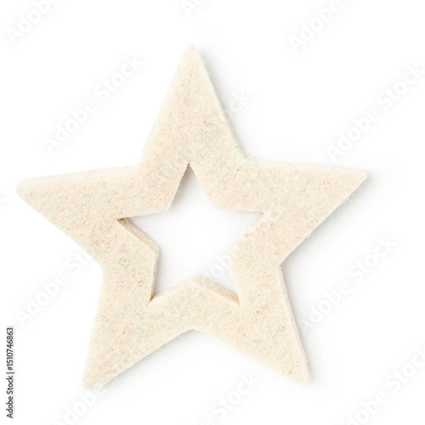 Obraz Christmas white star, fleece toy photography isolated on white background. Clipping path. Original shadow.
