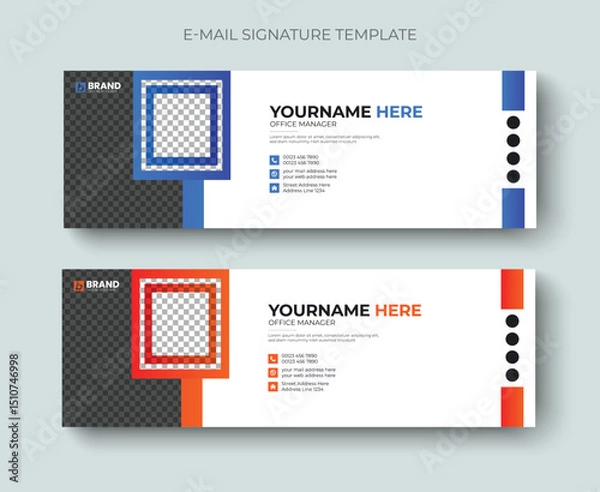 Obraz Corporate business Email signature or email footer and personal social media cover template. Professional business email signature design blue and yellow color.