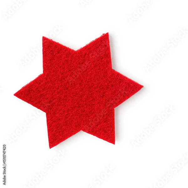 Obraz Christmas red star, fleece toy photography isolated on white background. Clipping path. Original shadow.