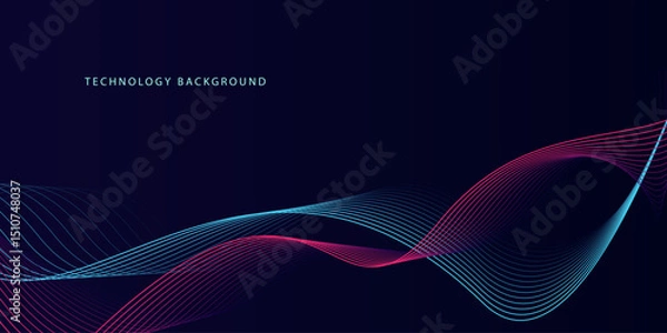 Fototapeta Abstract glowing wave lines on dark blue background. Dynamic wave pattern. Modern flowing wavy lines. Futuristic technology concept. Suit for banner, poster, cover, brochure, flyer, website
