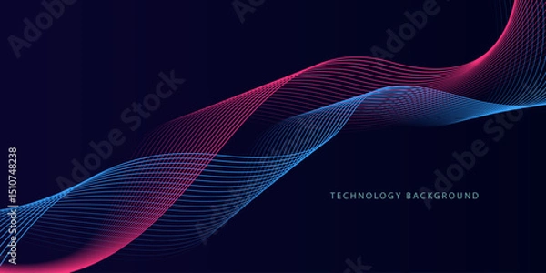 Fototapeta Abstract glowing wave lines on dark blue background. Dynamic wave pattern. Modern flowing wavy lines. Futuristic technology concept. Suit for banner, poster, cover, brochure, flyer, website