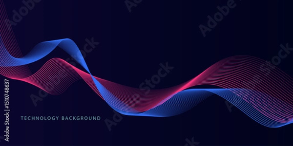 Fototapeta Abstract glowing wave lines on dark blue background. Dynamic wave pattern. Modern flowing wavy lines. Futuristic technology concept. Suit for banner, poster, cover, brochure, flyer, website