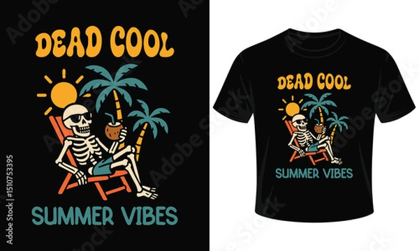 Fototapeta A skeleton enjoying summer vibes on a beach t shirt design