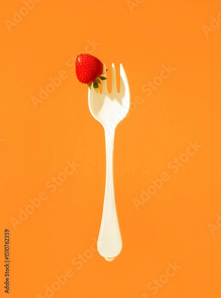 Obraz red ripe strawberries on a large plastic fork