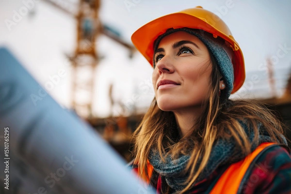 Obraz Confident Female Construction Worker: A Portrait of Determination and Success in the Building Industry