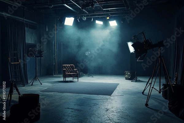Obraz Dark studio with product under stage lighting