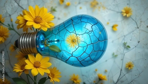 Fototapeta light bulb with yellow flower