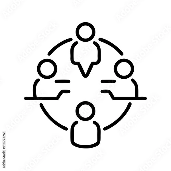 Fototapeta Four people interacting in circular layout for collaboration concepts  