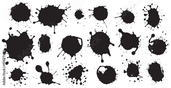 Fototapeta Set of vector brushes. Mega pack set of different brush strokes: black ink splatter, blots, round freehand drawings, grungy drawn lines, waves, circles, triangles, art design elements - Vector illustr