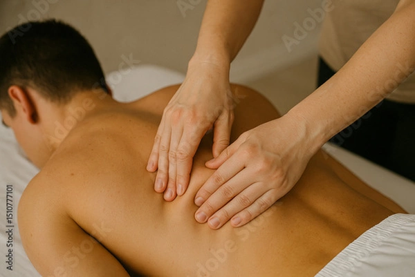 Obraz A person receives a focused and therapeutic back massage from a professional therapist in a spa