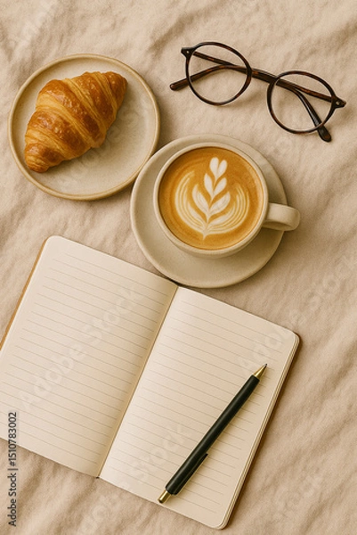 Fototapeta Cup of Coffee and Blank Paper Notebook 
