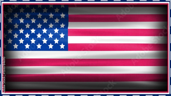 Fototapeta waving usa flag covered with flag texture border and Black shadow. usa flag illustration.