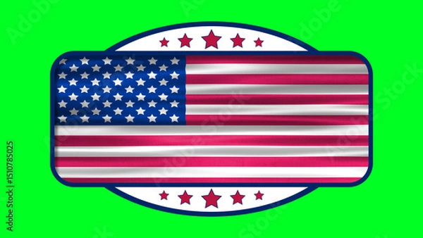 Fototapeta national flag of united states of america on green screen with red star icon. waving flag in rectangle shape.