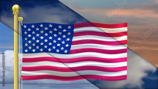 Fototapeta usa flag waving in three different weather conditions in one frame. concept for national weather news.