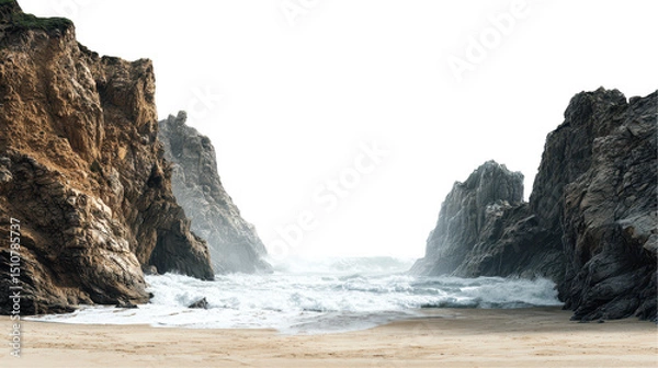 Obraz Dramatic coastal view with rocky cliffs and waves. transparent background