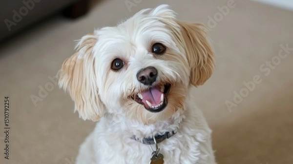 Obraz Charming Dog Portrait: A Happy Puppy's Adorable Smile and Playful Gaze