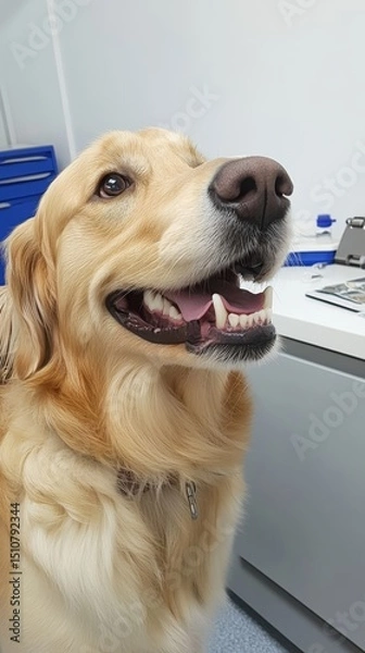 Obraz Golden Retriever's Radiant Smile: A Portrait of canine joy, capturing the essence of companionship and purebred charm in a close-up view.