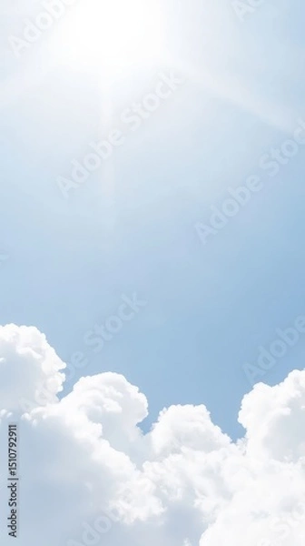 Obraz A Vista of Azure: Skyward Gaze into a Dreamy Tapestry of Clouds and Sunlight, A Symphony of Serenity and Beauty in the Heavens Above