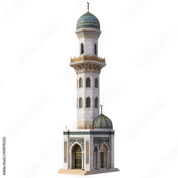 Fototapeta Islamic minaret mosque tower 3d render isolated on transparent background