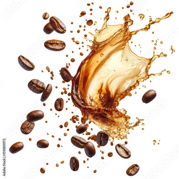 Obraz Coffee Beans Splashing in a Coffee Wave
