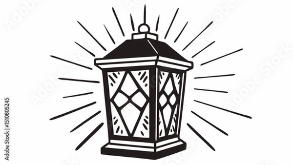 Fototapeta Illustration of a vintage style lantern with geometric design and light rays emanating outward created with generated ai