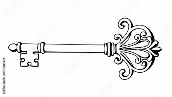 Fototapeta Illustration of an ornate vintage key with intricate details and a decorative handle design element created with generated ai
