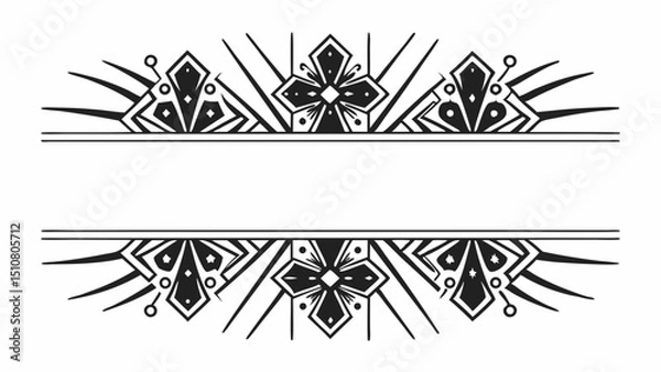 Fototapeta Art deco style frame with symmetrical floral and geometric elements for text overlay or design use created with generated ai