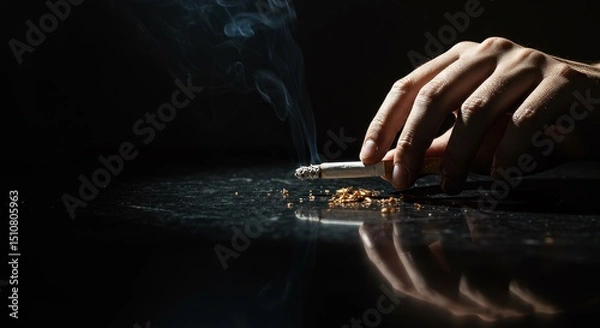 Fototapeta Hand Snuffing Cigarette in Dramatic Light