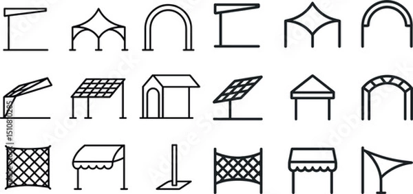 Fototapeta Collection of canopy and awning icon designs for architecture and outdoor spaces
